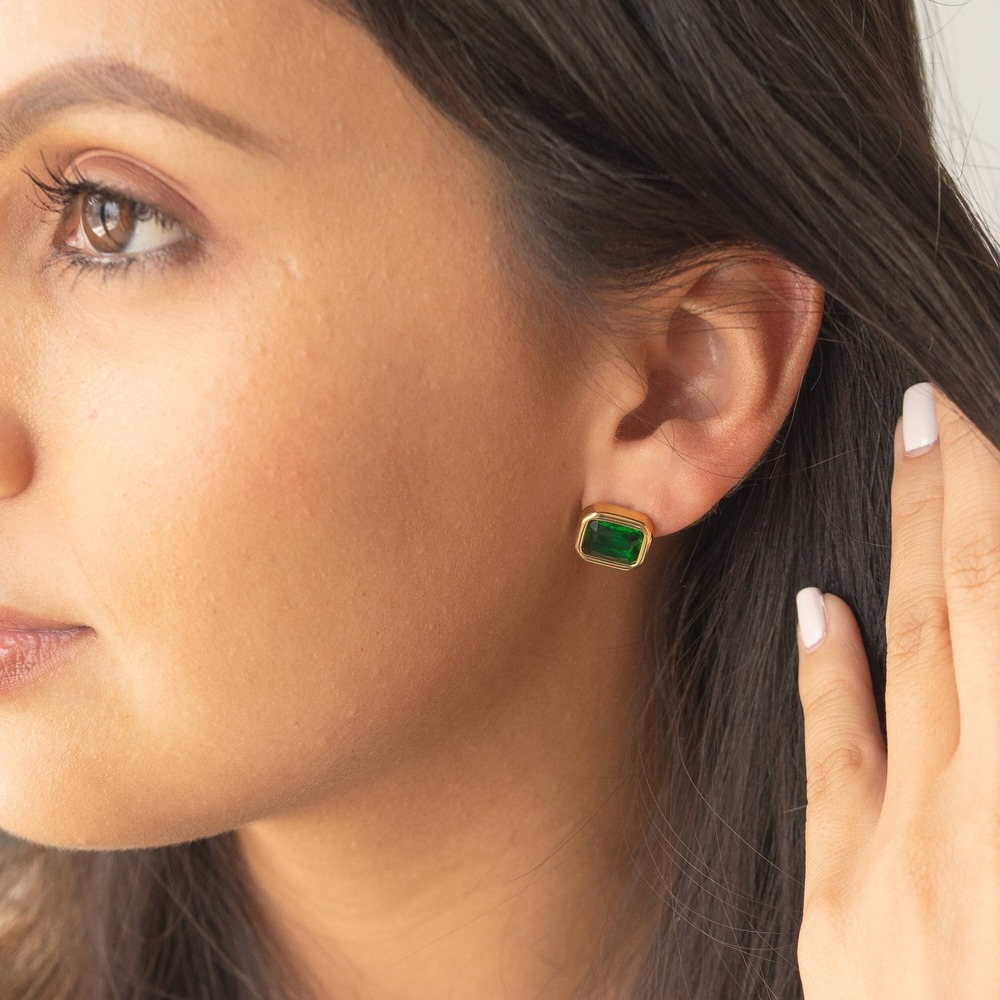 Emerald Green Artificial Gemstone Stud Earrings